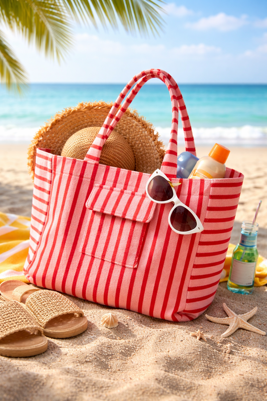 Striped beach bag pink