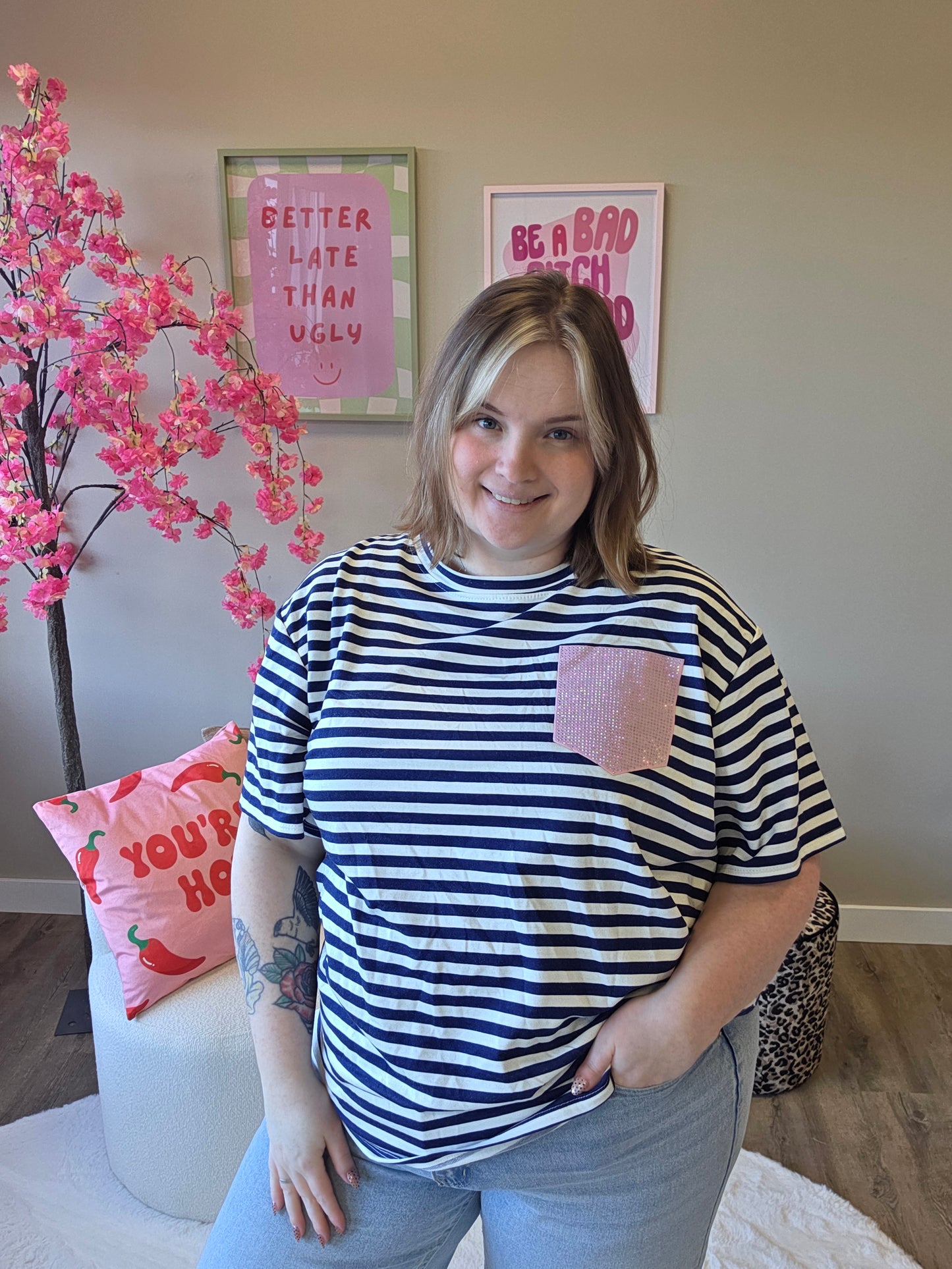 Stripe Tee's Met Glitter (In 5 kleuren)