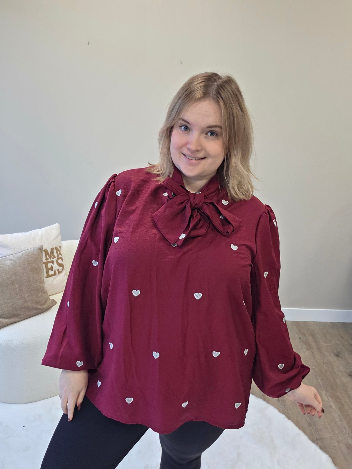Hartjes Blouse Met Strik (In 3 kleuren)
