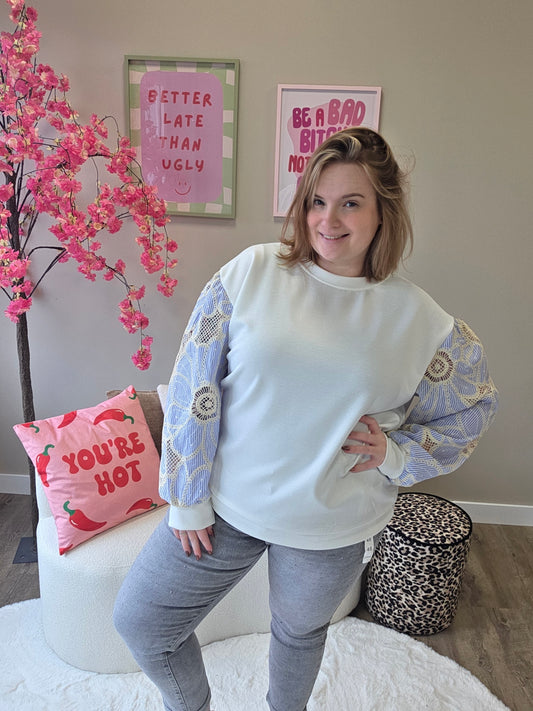 Trui met geborduurde mouwen (In 5 kleuren)