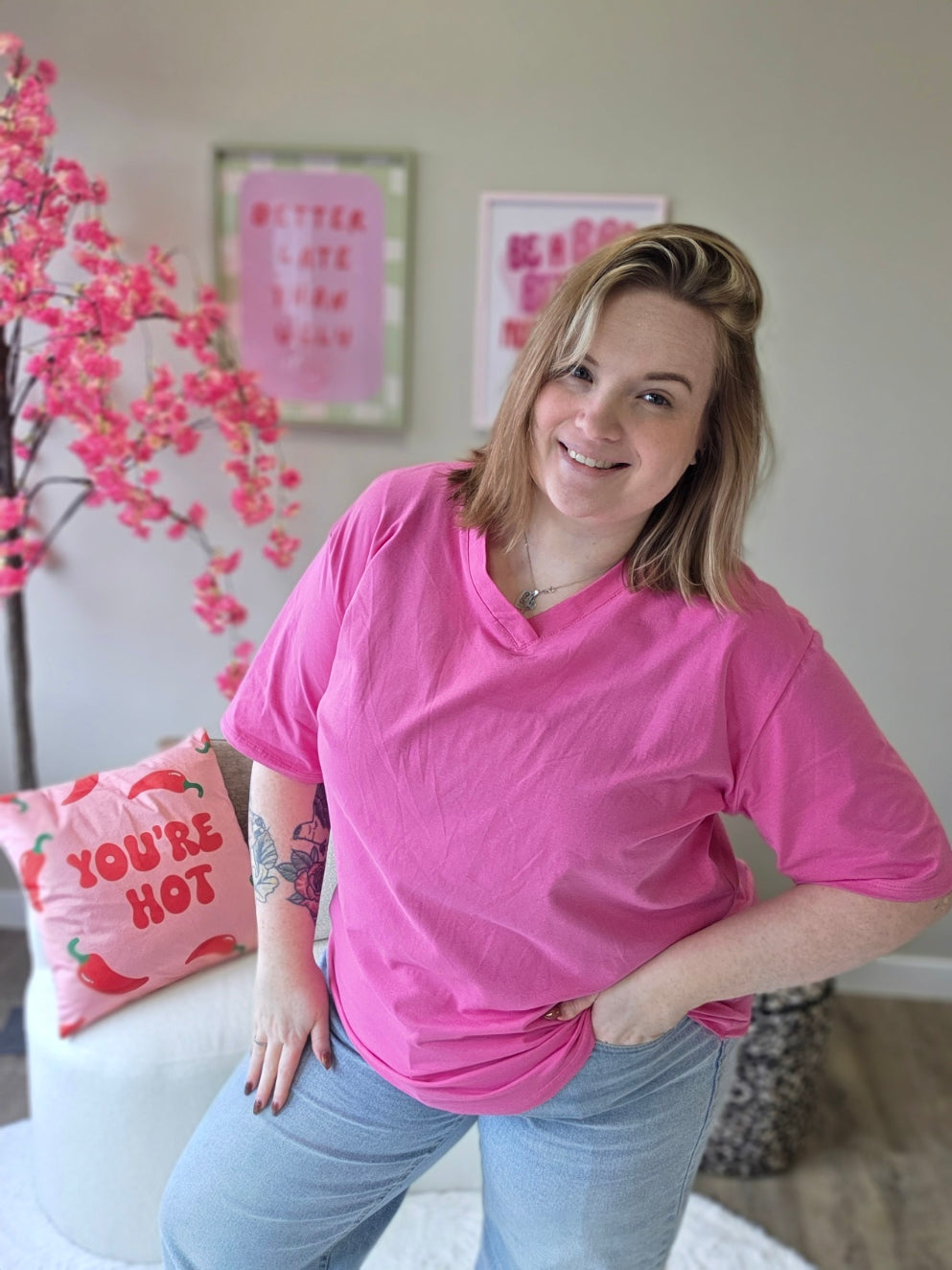 V-hals T-shirts (In 4 kleuren)