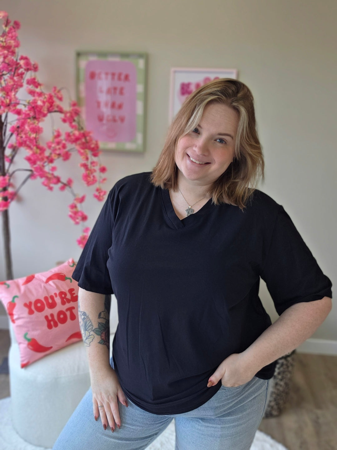 V-hals T-shirts (In 4 kleuren)