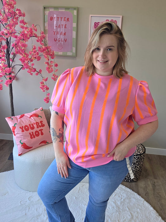 Streepjes T-shirts met pof mouw (in 4 kleuren)