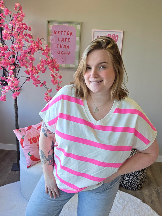 V-Hals Streep Tee's (In 4 kleuren)