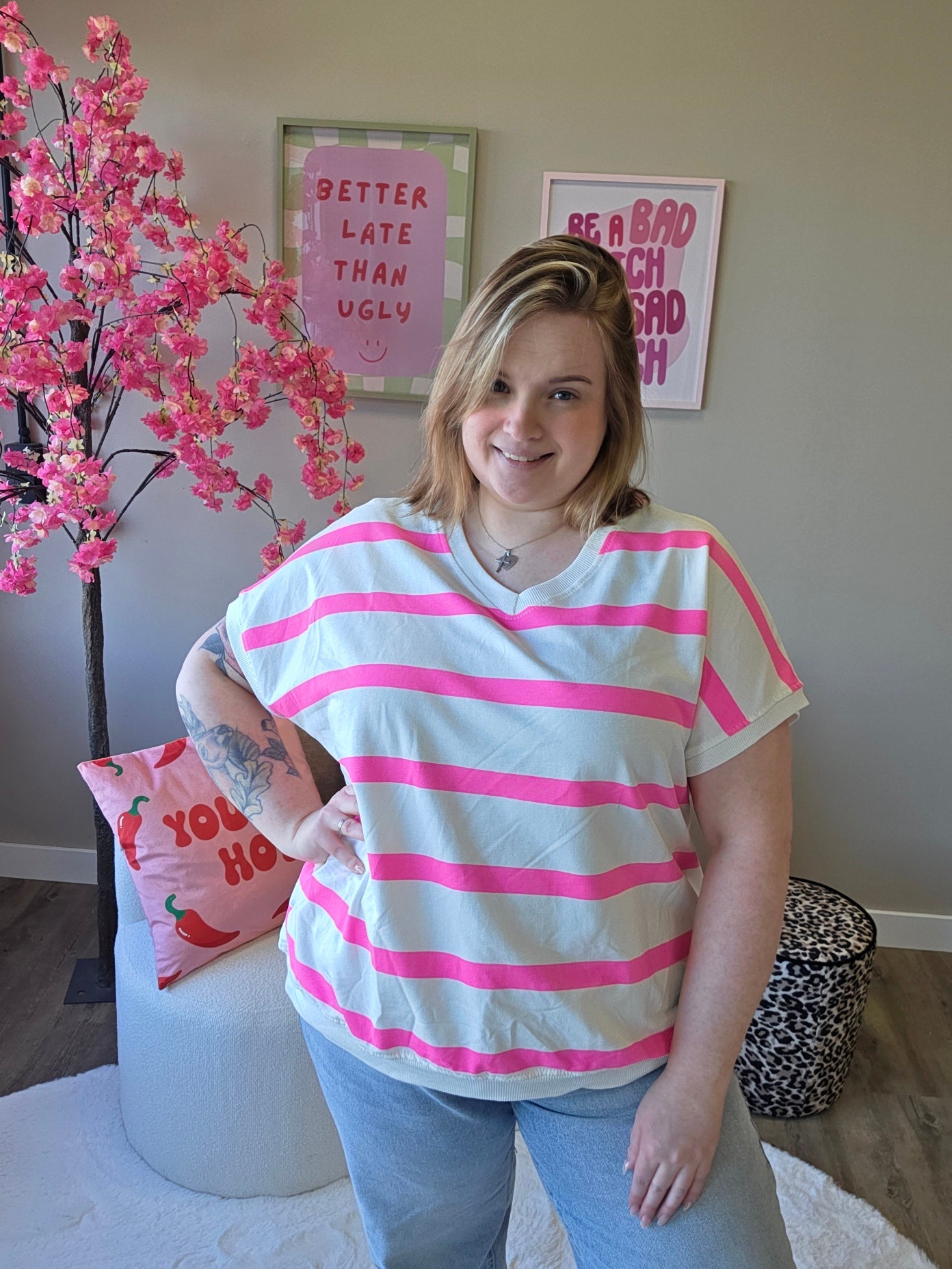 V-Hals Streep Tee's (In 4 kleuren)