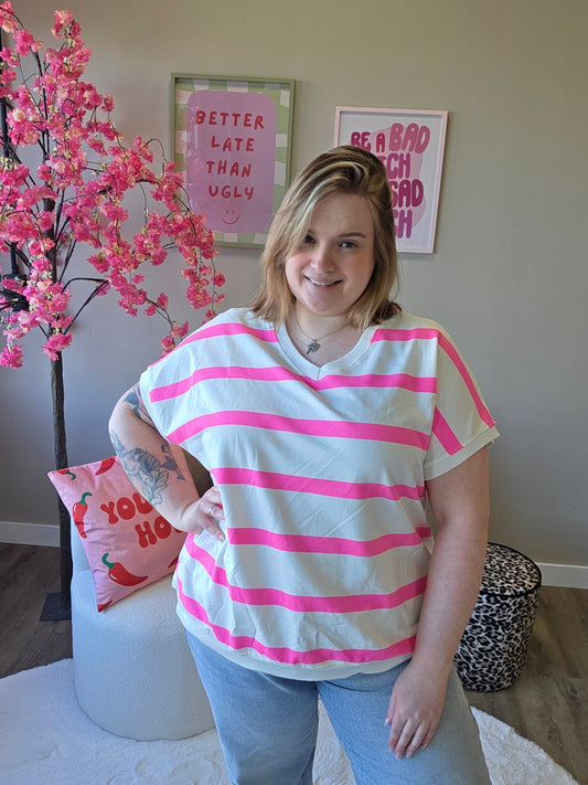 V-Hals Streep Tee's (In 4 kleuren)