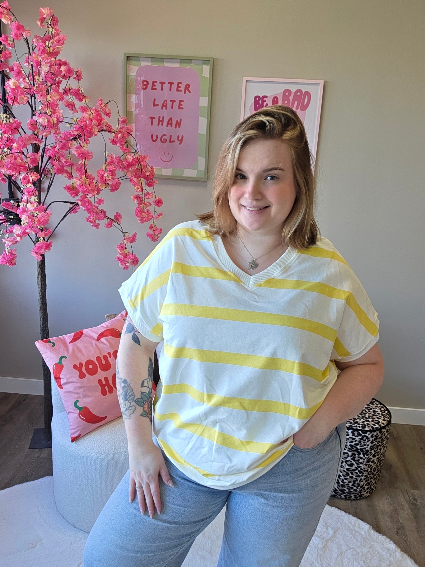 V-Hals Streep Tee's (In 4 kleuren)