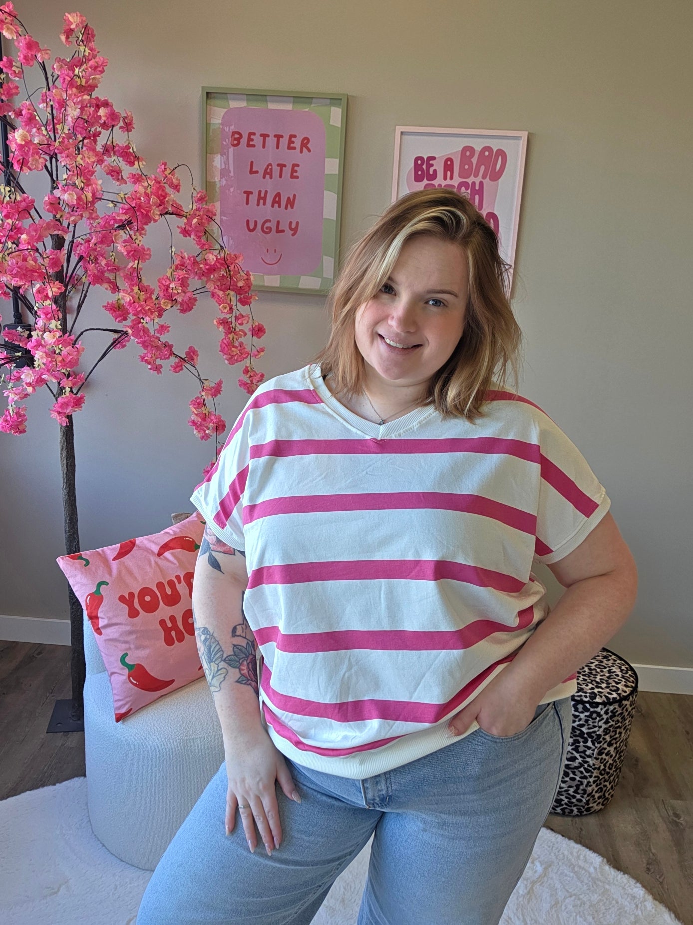 V-Hals Streep Tee's (In 4 kleuren)