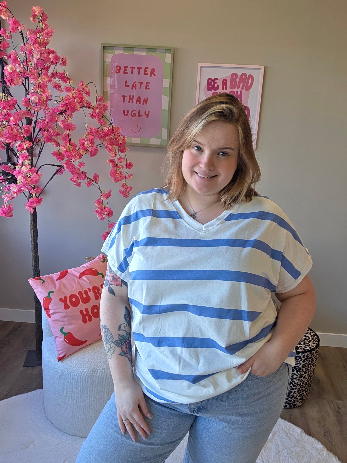 V-Hals Streep Tee's (In 4 kleuren)