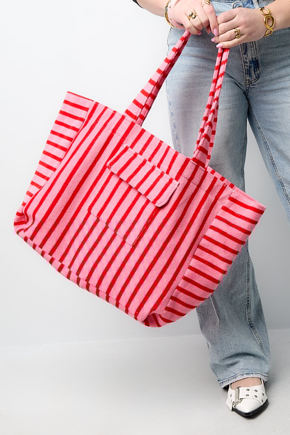 Striped beach bag pink