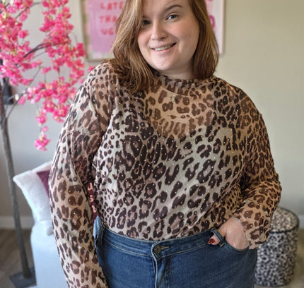 Leopard Mesh tops met rhinestones (In 3 kleuren)