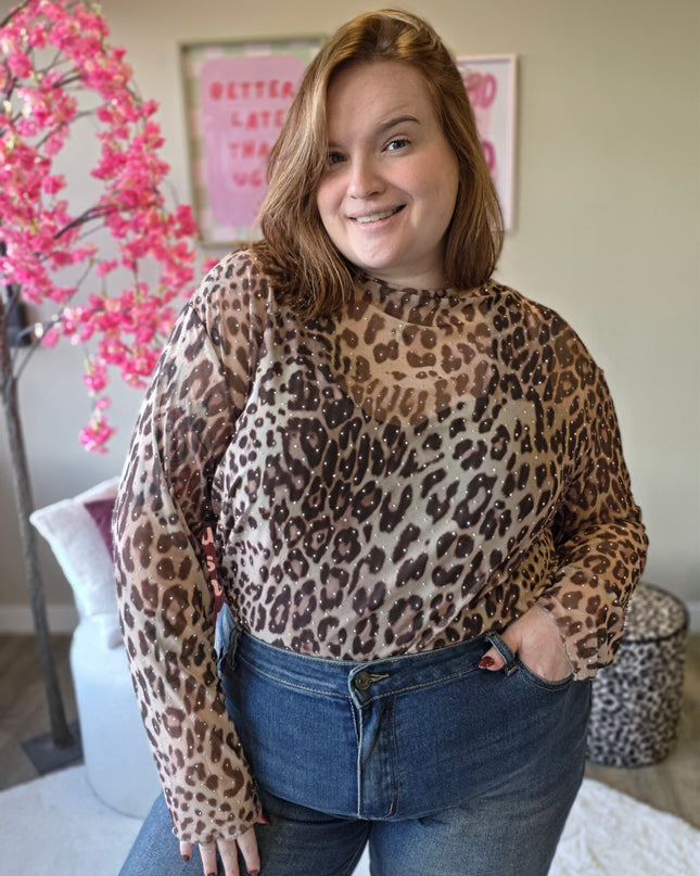 Leopard Mesh tops met rhinestones (In 3 kleuren)