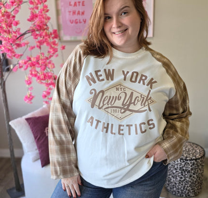 New york ruit mouw katoen TOT 52(In 4 kleuren)