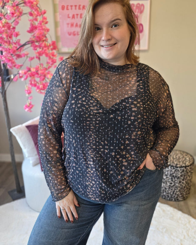 Bambi Mesh tops met rhinestones (In 3 kleuren)