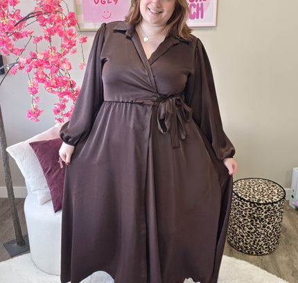 Satin look wikkeljurk lang (In 5 kleuren)