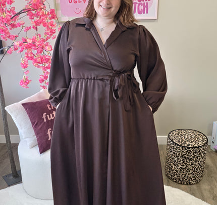 Satin look wikkeljurk lang (In 5 kleuren)