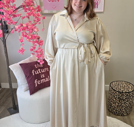 Satin look wikkeljurk lang (In 5 kleuren)