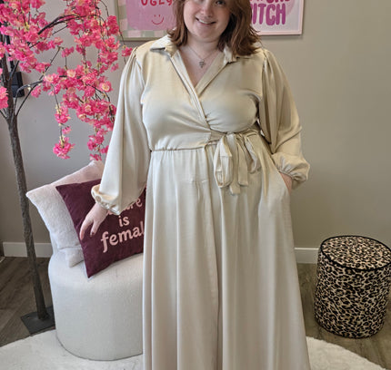 Satin look wikkeljurk lang (In 5 kleuren)