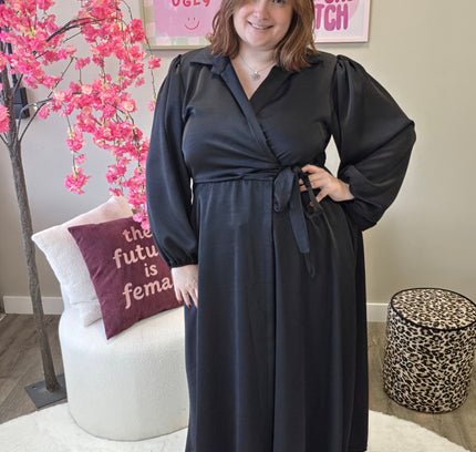 Satin look wikkeljurk lang (In 5 kleuren)