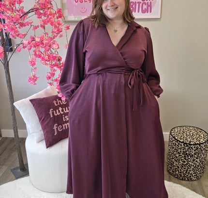 Satin look wikkeljurk lang (In 5 kleuren)