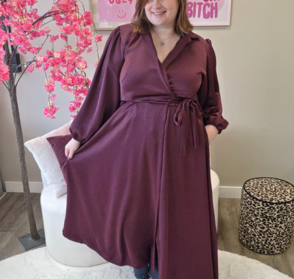 Satin look wikkeljurk lang (In 5 kleuren)