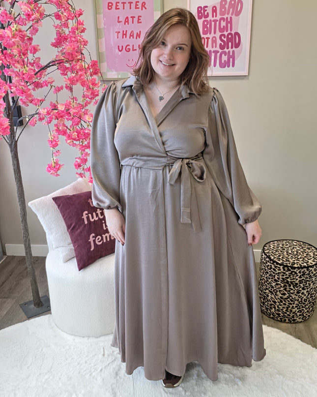 Satin look wikkeljurk lang (In 5 kleuren)