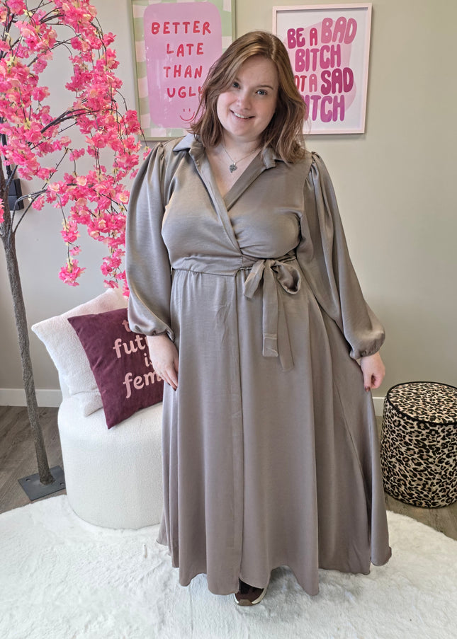 Satin look wikkeljurk lang (In 5 kleuren)