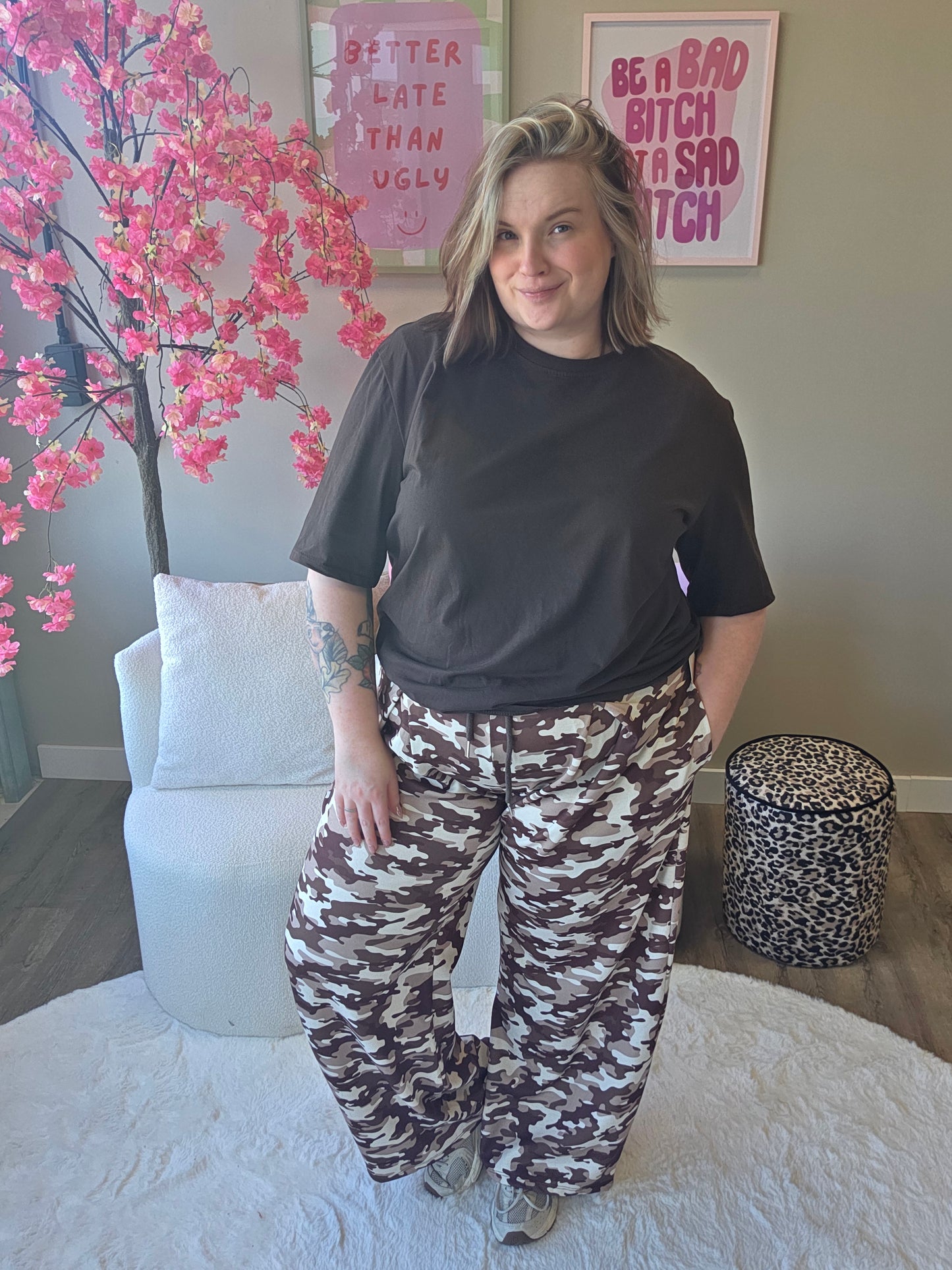 Camo plooi broek bruin