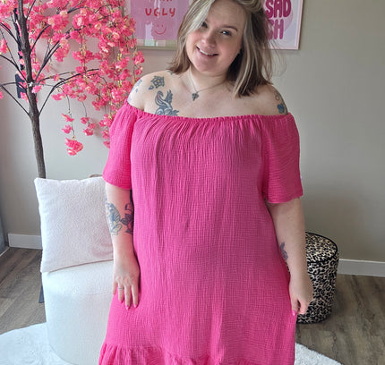 Wafel katoen off-shoulder jurk (In 4 kleuren)