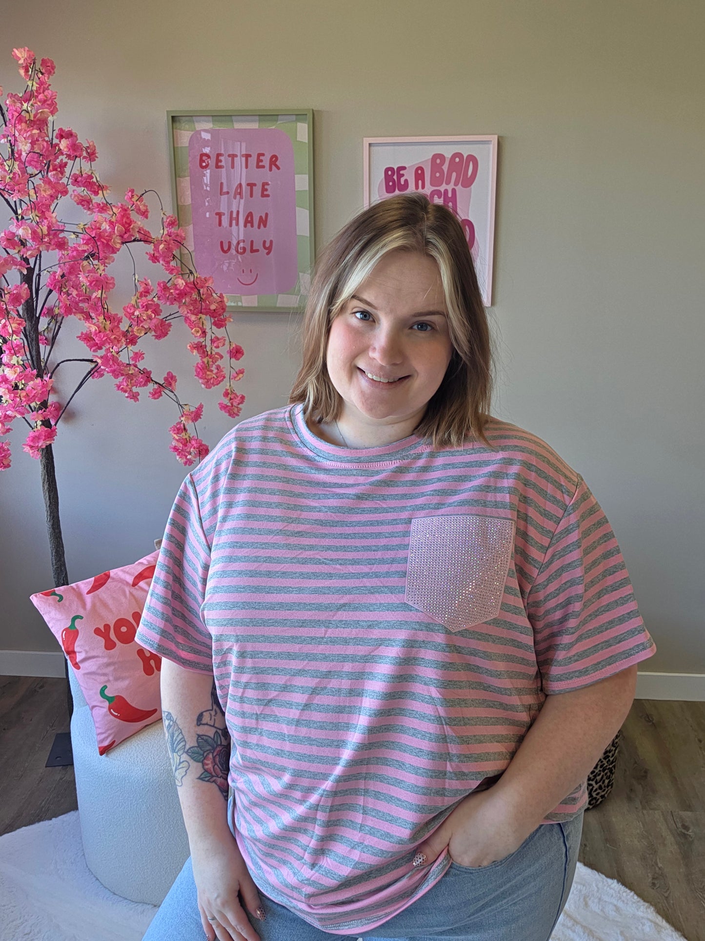 Stripe Tee's Met Glitter (In 5 kleuren)