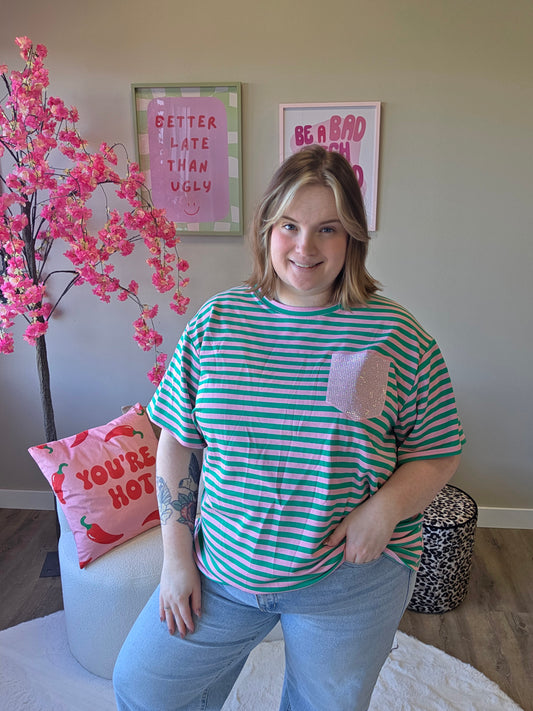 Stripe Tee's Met Glitter (In 5 kleuren)