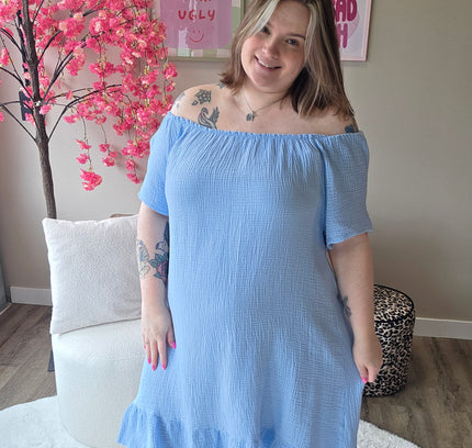 Wafel katoen off-shoulder jurk (In 4 kleuren)