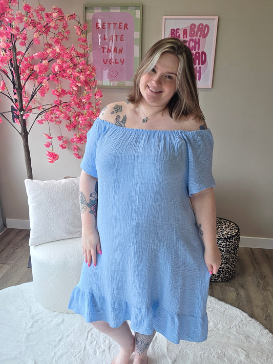 Wafel katoen off-shoulder jurk (In 4 kleuren)