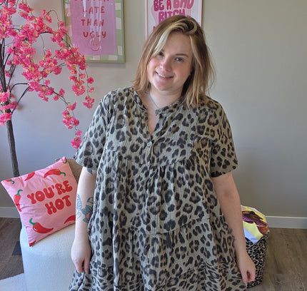 Leopard wafel jurk (In 2 kleuren)