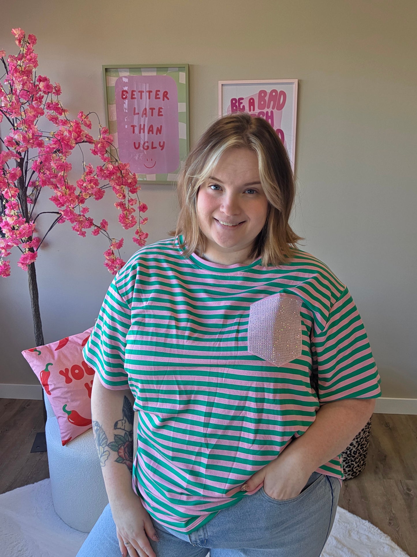 Stripe Tee's Met Glitter (In 5 kleuren)