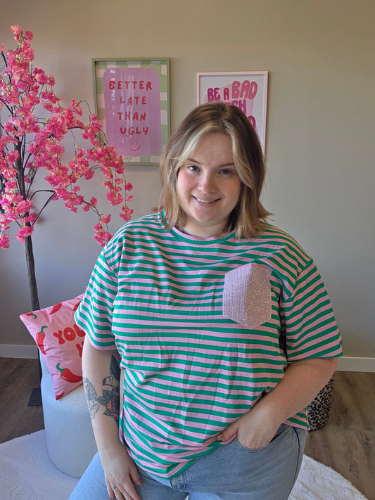 Stripe Tee's Met Glitter (In 5 kleuren)