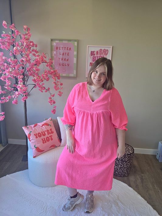 Katoenen V-hals Jurk (In 3 kleuren)