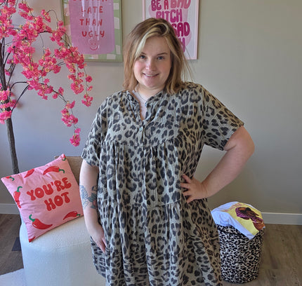 Leopard wafel jurk (In 2 kleuren)
