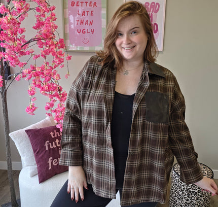 Ruitblouse met leatherpocket (In 3 kleuren)
