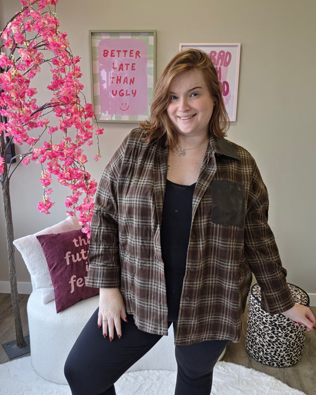 Ruitblouse met leatherpocket (In 3 kleuren)