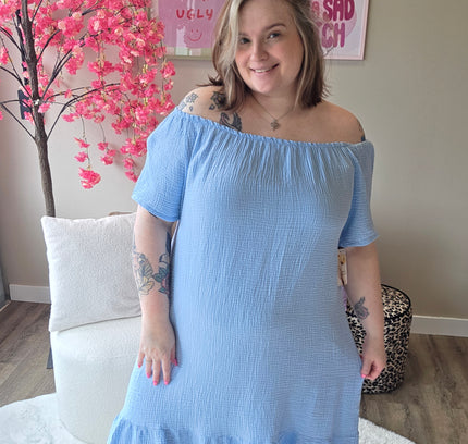 Wafel katoen off-shoulder jurk (In 4 kleuren)