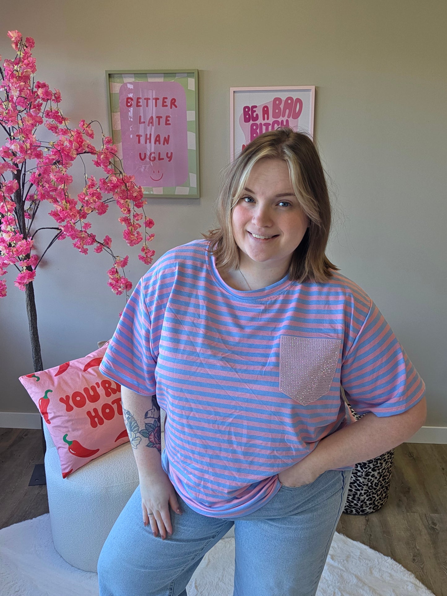 Stripe Tee's Met Glitter (In 5 kleuren)