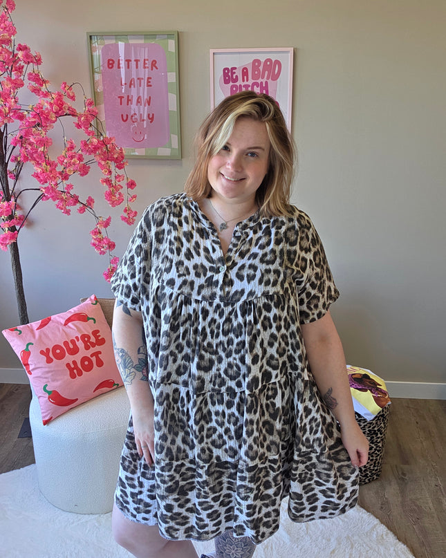 Leopard wafel jurk (In 2 kleuren)