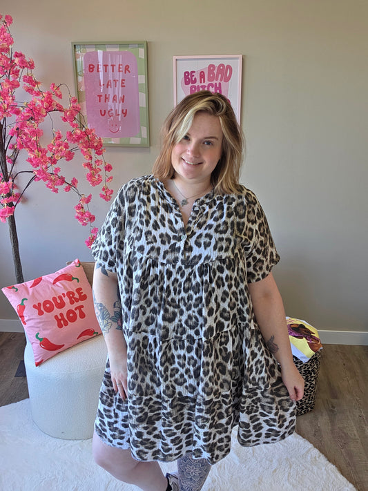 Leopard wafel jurk (In 2 kleuren)