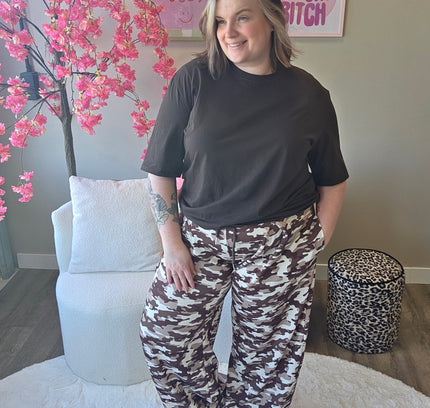 Camo plooi broek bruin