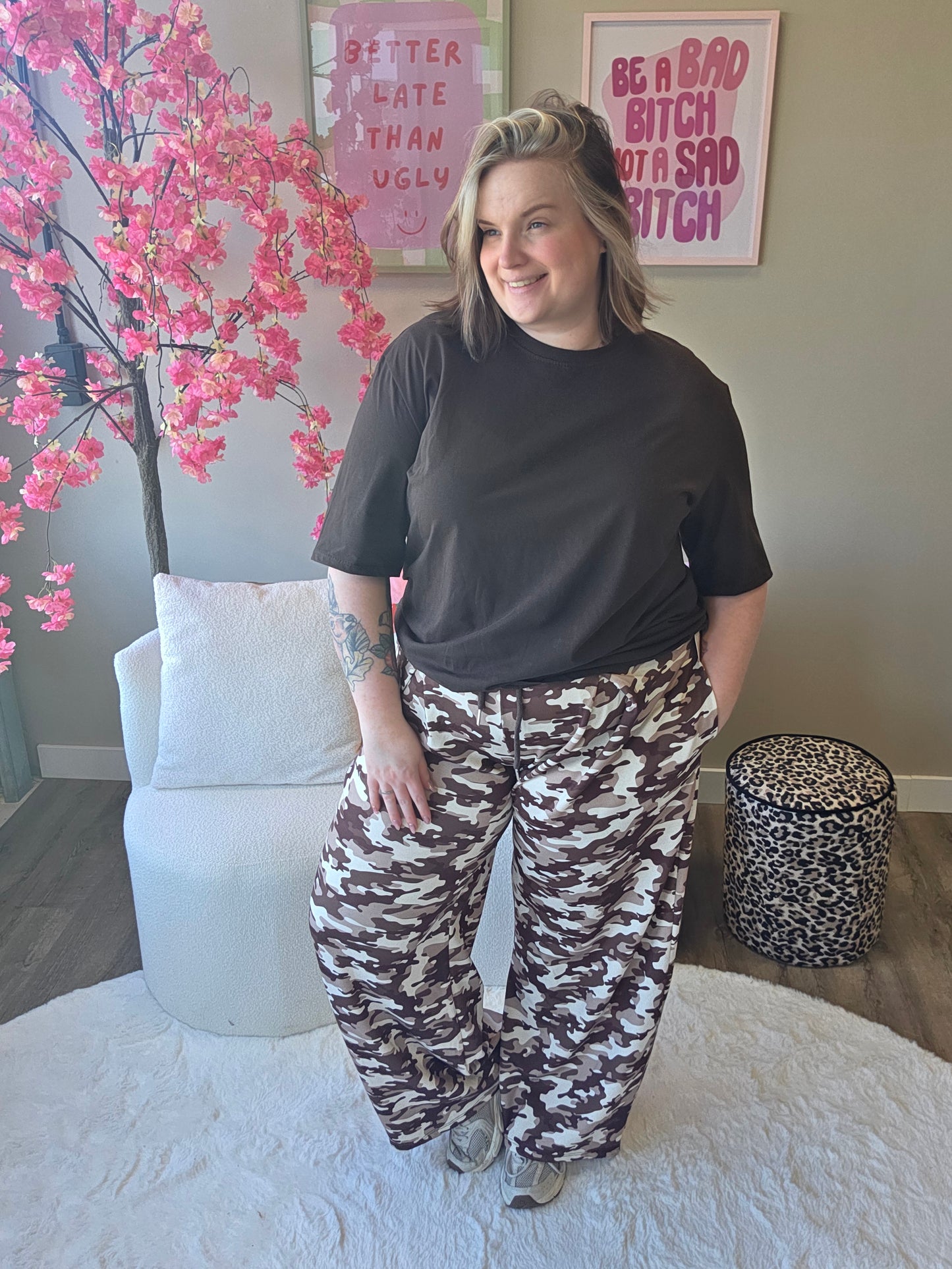Camo plooi broek bruin